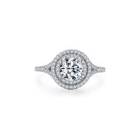 Funny Engagement Ring, Engagement Ring Band Luxury Halo 1ct Round Lab Diamond and Moissanite 9K White Gold Size J 1/2