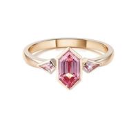 Funny Engagement Ring, Fashion Ring Set 9K Gold Unique with Pink Special-Cut Created Sapphire Size N 1/2