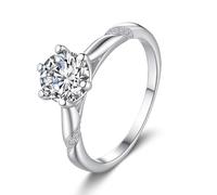 Funny Engagement Ring, Promise Ring Dainty 6 Prongs Round with 3ct Moissanite Silver Platinum 950 Size Q 1/2