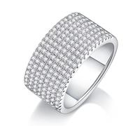 Funny Engagement Ring, Promise Rings for Her 9mm Wide Ring Full Of Moissanite Silver Platinum Size O 1/2