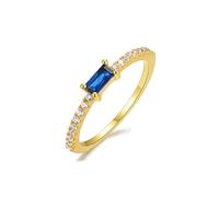 Funny Engagement Ring, Stackable Ring 9K Yellow Gold Geometric Rectangle with Blue Lab Created Sapphire Size M 1/2