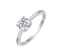 Funny Engagement Ring, Vintage Rings for Women Smooth Solitaire Ring with 4 Claws Round Moissanite 1ct Silver Platinum Size Q 1/2