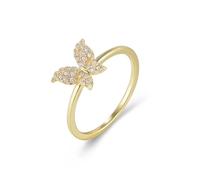 Funny Engagement Ring, Wedding Anniversary Band Butterfly with Round Shape Moissanite 14K Yellow Gold Size M 1/2