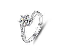 Funny Engagement Ring, Wedding Anniversary Rings Twisted Ring with 6 Claws Round Moissanite 1ct Silver 18K White Gold Size M 1/2