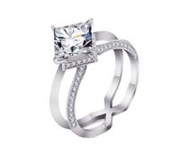Funny Engagement Ring, Women's Anniversary Rings Double Band with Square Moissanite 1Ct 9K White Gold Size N 1/2