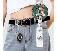 Funny English Bulldog Badge Reels Retractable with Clip and Keychain Funny Cute Badge Clips Id Card Badge Holder for Office Worker Doctor Nurse