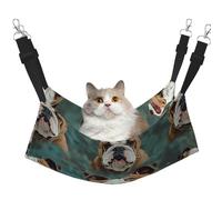 Funny English Bulldog Cat Hammock for Cage Hanging Soft Pet Hammock Bed with Adjustable Straps and Metal Hooks Reversible Double Sided Hanging Bed Soft Sleeping Hammock for Cats
