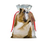 Funny English Bulldog Christmas Drawstring Sack Gift Bag, Lightweight And Cute In Design