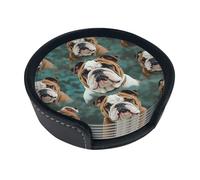 Funny English Bulldog Coasters For Drinks Set Of 6 Leather Tea Cup Coaster Drink Coasters For Cup Kitchen Bar Home Decor Housewarming Gift