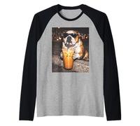 Funny English Bulldog Drinking Iced Coffee Dog Meme Raglan Baseball Tee
