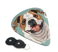Funny English Bulldog Guitar Picks 6 Pcs, 0.46mm Thickness Celluloid Plectrum with Leather Picks Holder, Personalized Guitar Pick for Bass Electric Acoustic Guitars Lovers Gift