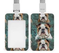 Funny English Bulldog ID Badge Holder with Lanyard, Heavy Duty Badge Reel | Durable ABS Plastic, Vertical Waterproof ID Badge Holder, 18.9 in Lanyard, Name Badge ID Card Holder for Office Nurse Teacher