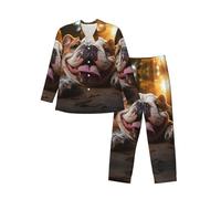 Funny English Bulldog Men'S Long-Sleeved Pajama Set Daily Loungewear Nighttime Sleep Essentials Black