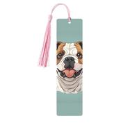 Funny English Bulldog Metal Bookmarks Handmade Double-Sided Printed Book Marks Page Markers with Pink Tassels Book Accessories Gift for Book Lovers Women Men