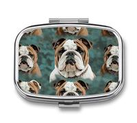 Funny English Bulldog Pill Box 2 Compartment Pill Case Portable Pocket Pill Organizer Medicine Vitamin Organizer for Men Women