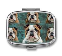 Funny English Bulldog Pill Box 2 Compartment - Small Metal Medicine Organizer Portable Pill Case for Purse Pocket Travel Vitamin Organizer for Men Women, BPA-Free