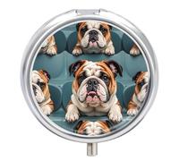 Funny English Bulldog Pill Box Case with 3 Individual Compartments Compact Portable Medication Management Mini Small Pill Organizer for Vitamins Medication Fish Oil Supplements