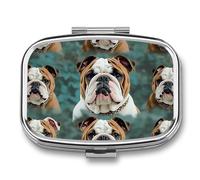 Funny English Bulldog Pill Box with 2 Compartments Portable Metal Medicine Organizer for Pocket Purse and Travel Compact Pill Case and Fish Oil Vitamins Supplements