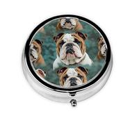Funny English Bulldog Pill Case with Mirror Retro 3 Compartment Pill Box Small Pill Organizer for Purse or Pocket Decorative Metal Medicine Vitamin Organizer Unique Gifts