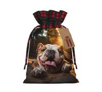 Funny English Bulldog Print Pouch Goody Christmas Drawstring Gift Bags Xmas Treats Bag Holiday Candy Wrapping Bags