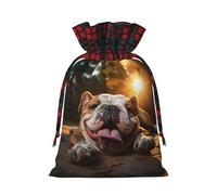 Funny English Bulldog Print Pouch Goody Christmas Drawstring Gift Bags Xmas Treats Bag Holiday Candy Wrapping Bags
