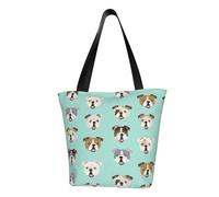 Funny English Bulldog Print Tote Bag For Women, Reusable Large Ladies Shoulder Bag Large Capacity Shopping Totes Fasion Handbag For Office, Shopping, Travel