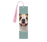 Funny English Bulldog Wooden Bookmarks 5 Pcs,Handmade Double-Sided Printed Book Marks Page Markers with Pink Tassels Book Accessories Gift for Book Lovers Women Men