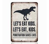 Funny English Classroom Wall Art-Punctuation Saves Lives Metal Sign-Let's Eat,Kids Grammar Decor for High School and Middle School Teachers Gift 16x12 Inch