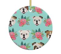 Funny English Dog Print Christmas Ornaments, Ceramic Hanging Ornament, Round Shape Decorations