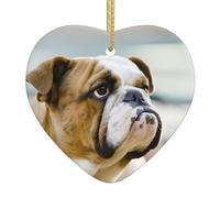 Funny English dog Printed decorative ornaments, ceramic heart-shaped ornaments, can be hung on Christmas trees and fireplaces