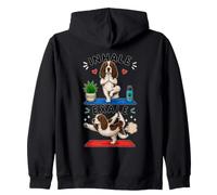 Funny English Springer Spaniel doing yoga inhale exale DIGOR Zip Hoodie