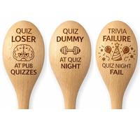 Funny Engraved Wooden Spoon - Quiz Night Kitchen Utensils, “Quiz Loser/Quiz Dummy/Trivia Failure” - Novelty Cooking Spoons Gift for Quiz Lovers, Pub Quiz Fans & Party Games (Set of 3)