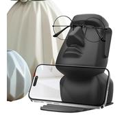 Funny Eyeglass Holder - Unique Stone Man Head Statue Glasses Stand | Multifunctional Mobile Phone Cradle Table Decoration Sculpture for Nightstand Desktop Bookshelf
