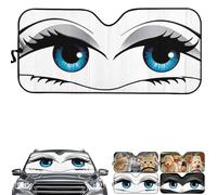 Funny Eyes Car Windscreen Sun Shade, 145 x 70 cm Foldable Front Windshield Sunshade with 2 Suction Cups, Reflective Aluminium Foil Cover for Parked Cars, SUVs (B)