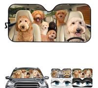 Funny Eyes Car Windscreen Sun Shade, 145 x 70 cm Foldable Front Windshield Sunshade with 2 Suction Cups, Reflective Aluminium Foil Cover for Parked Cars, SUVs (D)