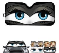 Funny Eyes Car Windscreen Sun Shade, 145 x 70 cm Foldable Front Windshield Sunshade with 2 Suction Cups, Reflective Aluminium Foil Cover for Parked Cars, SUVs (A)