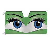 Funny Eyes Car Windshield Sun Shade, Charming Eyes Decor Green Car Sunshade for Front Windshield, Blocks Heat and Sun 55" x 30"