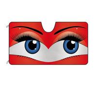 Funny Eyes Car Windshield Sun Shade, Charming Eyes Decor Red Car Sunshade for Front Windshield, Blocks Heat and Sun 55" x 30"