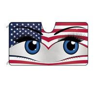 Funny Eyes Car Windshield Sun Shade, Charming Eyes with American Flag Decor Car Sunshade for Front Windshield, Blocks Heat and Sun 55" x 30"