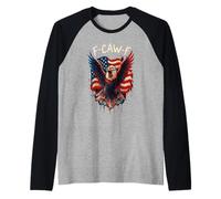 Funny F-Caw-F Bald Eagle USA Flag Freedom July 4th Men Women Raglan Baseball Tee