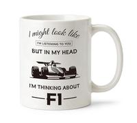 Funny F1 Mug, In My Head I'M THINKING ABOUT F1 Coffee Cup,Funny Novelty Gift for Formula One Fans,Motorsport Present for Men Dad Friend Colleague Birthday Christmas,Father’s Day,11oz Ceramic Cup