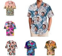 Funny Face All Over Personalised Shirt Add Own Face Button Down Shirts, Custom Face Shirt, Customized Button Down Shirt Gift (UK, Alpha, One Size, Regular, Regular, Hawaii)