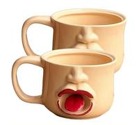 Funny Face Mug with Movable Shaking Tongue 2PCS, Handmade Ceramic Novelty Coffee Mug with Food-Grade Ceramic Liner, 10oz Interactive Prank Cup, Rustic Artisan Drinkware, Gift for Friends & Family