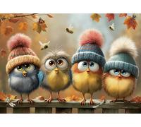 Funny Fall Bird Puzzles for Adults 1000 Pieces Cute Chicken Art Pretty Nature Autumn Landscape Jigsaw Puzzles Impossible Aesthetic Hard Difficult Challenging Puzzle as Family Game