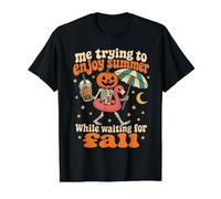 Funny Fall Lover Waiting for Autumn Summer Pumpkin Skeleton Value Graphic T-Shirt, Men, Black, M