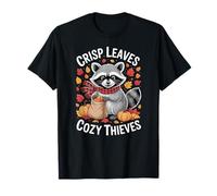 Funny Fall Raccoon Cozy Autumn Animal Autumn Leaves Acorn T-Shirt