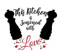 Funny Family Kitchen This Kitchen is Seasoned with Love Vinyl Wall Art Decal Sticker, Family Home Decor Removable Vinyl for Kitchen Dining Room Living Room Blank Wall (11.8''×23.6'')