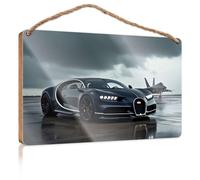 Funny Family Signs Wall Art A Sl lack Bugatti Sports Car Parked Next to an Airplane On A Cloudy Day Wooded Sign Patio Bar Accessories Pool Signs and Decor Outdoor(20X30CM)