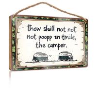 Funny Family Signs Wall Art Camper Rules: Thou Shalt Not Poop On Thy Mile Wooded Sign Room Decor For Men Office Decor(23X35CM)