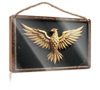Funny Family Signs Wall Art Golden Eagle Emblem On Rustic Background Wooded Sign Room Decor For Men Office Decor(23X35CM)